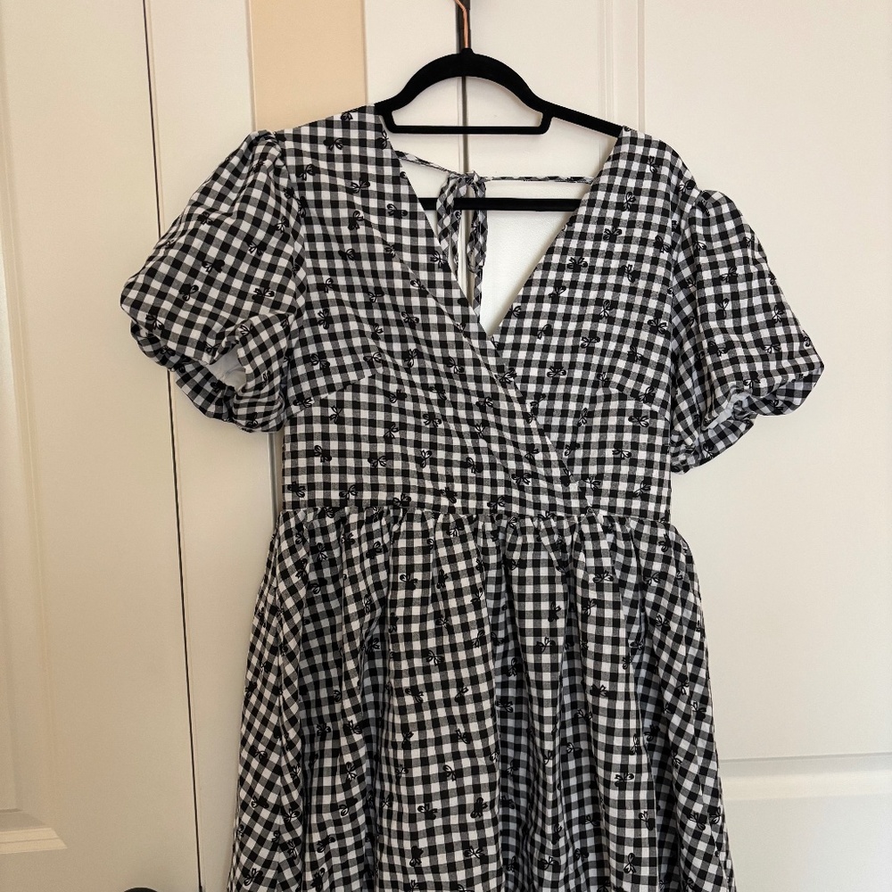 ASOS Black and White Gingham Mini Dress with Puff Sleeves